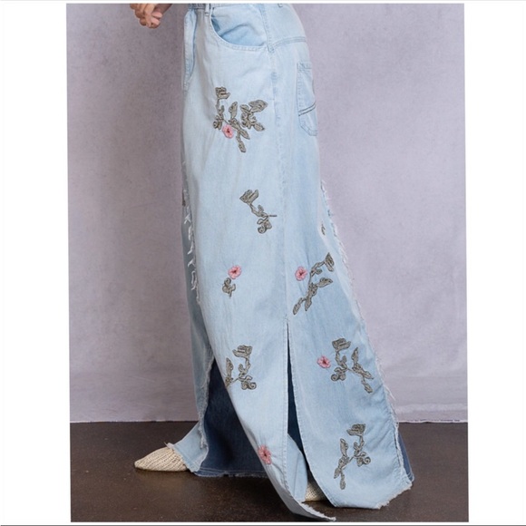 RESTOCKED POL - Bohemian Long Denim Maxi Skirt - Picture 8 of 13
